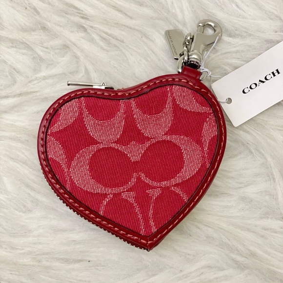 Coach Heart Bag Charm In Signature Denim CDC91 denim/Silver/True Red - Picture 3 of 5